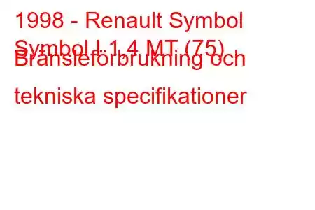 1998 - Renault Symbol
Symbol I 1,4 MT (75) Bränsleförbrukning och tekniska specifikationer