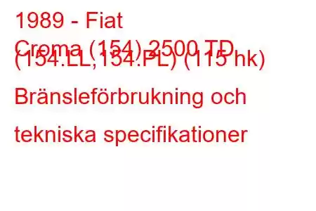 1989 - Fiat
Croma (154) 2500 TD (154.LL,154.PL) (115 hk) Bränsleförbrukning och tekniska specifikationer