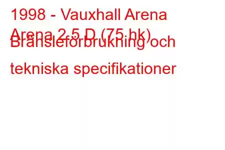 1998 - Vauxhall Arena
Arena 2.5 D (75 hk) Bränsleförbrukning och tekniska specifikationer