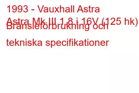 1993 - Vauxhall Astra
Astra Mk III 1.8 i 16V (125 hk) Bränsleförbrukning och tekniska specifikationer