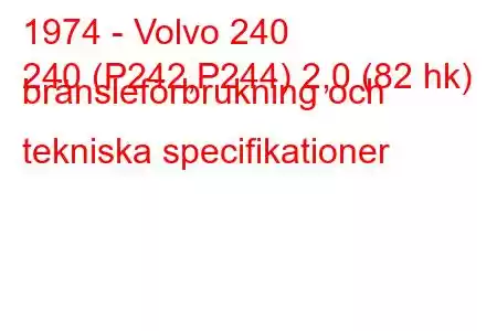 1974 - Volvo 240
240 (P242,P244) 2,0 (82 hk) bränsleförbrukning och tekniska specifikationer