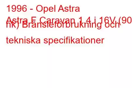 1996 - Opel Astra
Astra F Caravan 1.4 i 16V (90 hk) Bränsleförbrukning och tekniska specifikationer