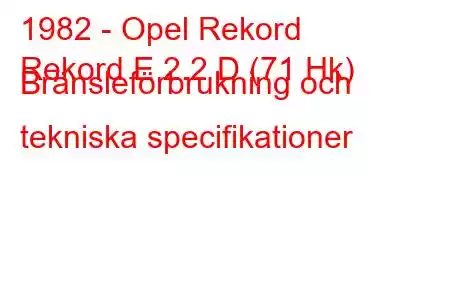 1982 - Opel Rekord
Rekord E 2.2 D (71 Hk) Bränsleförbrukning och tekniska specifikationer