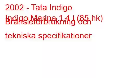 2002 - Tata Indigo
Indigo Marina 1,4 i (85 hk) Bränsleförbrukning och tekniska specifikationer