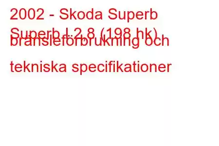 2002 - Skoda Superb
Superb I 2,8 (198 hk) bränsleförbrukning och tekniska specifikationer