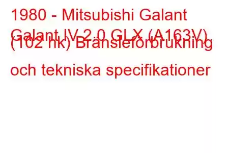 1980 - Mitsubishi Galant
Galant IV 2.0 GLX (A163V) (102 hk) Bränsleförbrukning och tekniska specifikationer