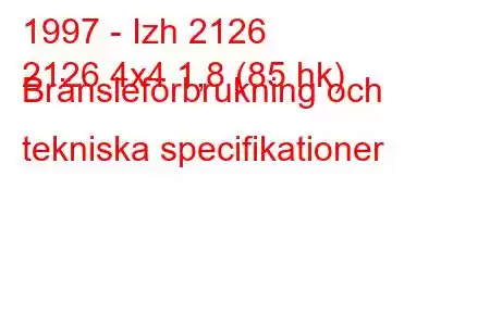 1997 - Izh 2126
2126 4x4 1,8 (85 hk) Bränsleförbrukning och tekniska specifikationer