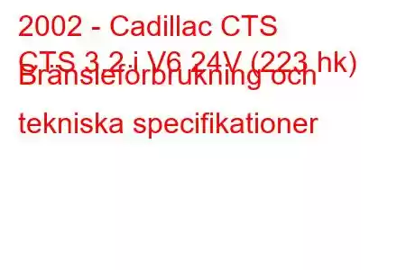 2002 - Cadillac CTS
CTS 3.2 i V6 24V (223 hk) Bränsleförbrukning och tekniska specifikationer