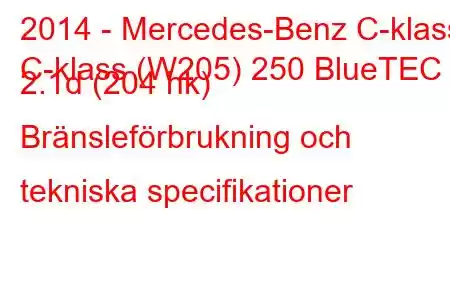 2014 - Mercedes-Benz C-klass
C-klass (W205) 250 BlueTEC 2.1d (204 hk) Bränsleförbrukning och tekniska specifikationer