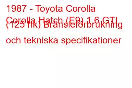 1987 - Toyota Corolla
Corolla Hatch (E9) 1.6 GTI (125 hk) Bränsleförbrukning och tekniska specifikationer