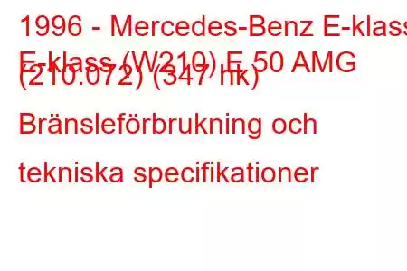 1996 - Mercedes-Benz E-klass
E-klass (W210) E 50 AMG (210.072) (347 hk) Bränsleförbrukning och tekniska specifikationer