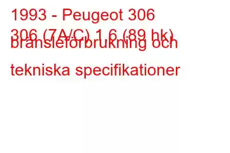 1993 - Peugeot 306
306 (7A/C) 1,6 (89 hk) bränsleförbrukning och tekniska specifikationer