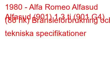 1980 - Alfa Romeo Alfasud
Alfasud (901) 1,3 ti (901.G4) (86 hk) Bränsleförbrukning och tekniska specifikationer