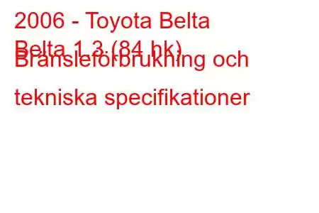 2006 - Toyota Belta
Belta 1.3 (84 hk) Bränsleförbrukning och tekniska specifikationer