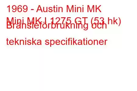 1969 - Austin Mini MK
Mini MK I 1275 GT (53 hk) Bränsleförbrukning och tekniska specifikationer