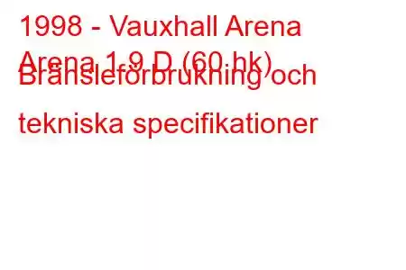 1998 - Vauxhall Arena
Arena 1.9 D (60 hk) Bränsleförbrukning och tekniska specifikationer