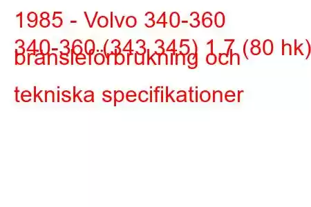 1985 - Volvo 340-360
340-360 (343 345) 1,7 (80 hk) bränsleförbrukning och tekniska specifikationer