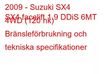 2009 - Suzuki SX4
SX4 facelift 1.9 DDiS 6MT 4WD (120 hk) Bränsleförbrukning och tekniska specifikationer