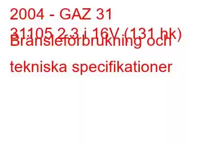 2004 - GAZ 31
31105 2.3 i 16V (131 hk) Bränsleförbrukning och tekniska specifikationer