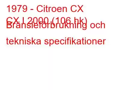 1979 - Citroen CX
CX I 2000 (106 hk) Bränsleförbrukning och tekniska specifikationer