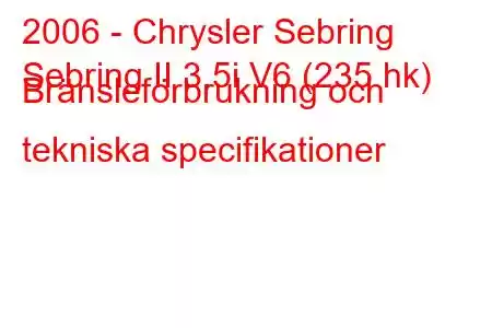 2006 - Chrysler Sebring
Sebring II 3.5i V6 (235 hk) Bränsleförbrukning och tekniska specifikationer