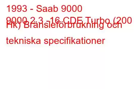 1993 - Saab 9000
9000 2.3 -16 CDE Turbo (200 Hk) Bränsleförbrukning och tekniska specifikationer