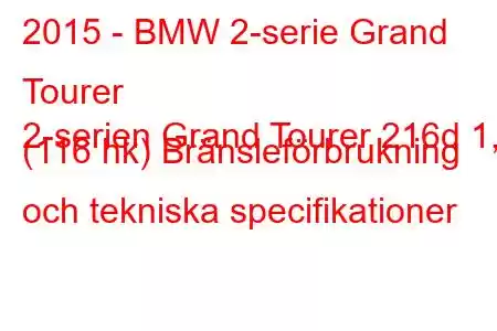 2015 - BMW 2-serie Grand Tourer
2-serien Grand Tourer 216d 1,5 (116 hk) Bränsleförbrukning och tekniska specifikationer