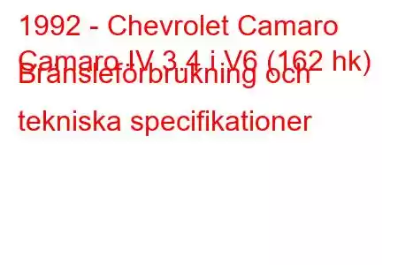 1992 - Chevrolet Camaro
Camaro IV 3.4 i V6 (162 hk) Bränsleförbrukning och tekniska specifikationer