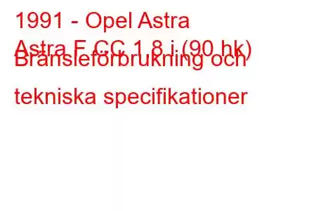 1991 - Opel Astra
Astra F CC 1,8 i (90 hk) Bränsleförbrukning och tekniska specifikationer