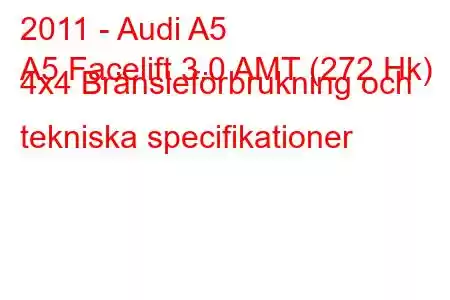 2011 - Audi A5
A5 Facelift 3.0 AMT (272 Hk) 4x4 Bränsleförbrukning och tekniska specifikationer