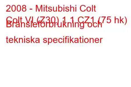 2008 - Mitsubishi Colt
Colt VI (Z30) 1.1 CZ1 (75 hk) Bränsleförbrukning och tekniska specifikationer