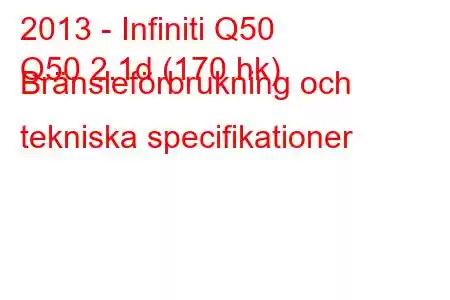 2013 - Infiniti Q50
Q50 2.1d (170 hk) Bränsleförbrukning och tekniska specifikationer