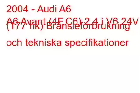 2004 - Audi A6
A6 Avant (4F,C6) 2.4 i V6 24V (177 hk) Bränsleförbrukning och tekniska specifikationer