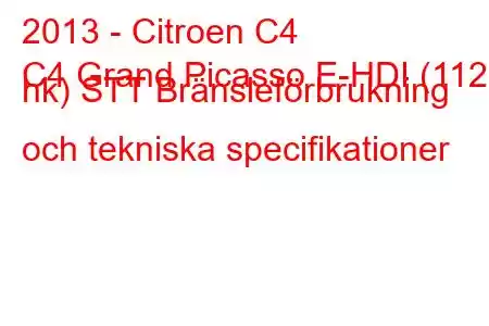 2013 - Citroen C4
C4 Grand Picasso E-HDI (112 hk) STT Bränsleförbrukning och tekniska specifikationer