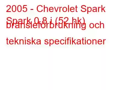 2005 - Chevrolet Spark
Spark 0,8 i (52 hk) bränsleförbrukning och tekniska specifikationer