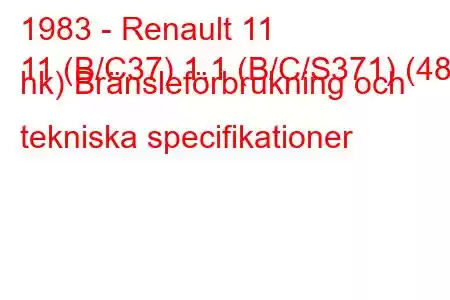 1983 - Renault 11
11 (B/C37) 1.1 (B/C/S371) (48 hk) Bränsleförbrukning och tekniska specifikationer