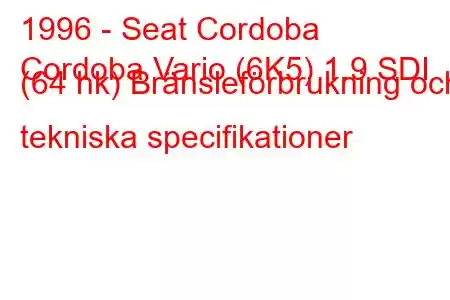 1996 - Seat Cordoba
Cordoba Vario (6K5) 1.9 SDI (64 hk) Bränsleförbrukning och tekniska specifikationer