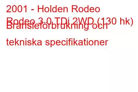 2001 - Holden Rodeo
Rodeo 3.0 TDi 2WD (130 hk) Bränsleförbrukning och tekniska specifikationer