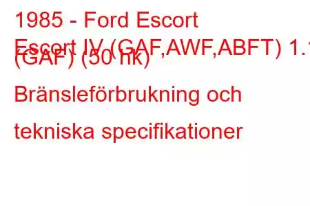 1985 - Ford Escort
Escort IV (GAF,AWF,ABFT) 1.1 (GAF) (50 hk) Bränsleförbrukning och tekniska specifikationer