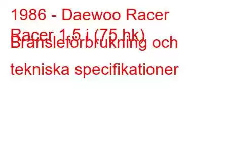 1986 - Daewoo Racer
Racer 1,5 i (75 hk) Bränsleförbrukning och tekniska specifikationer