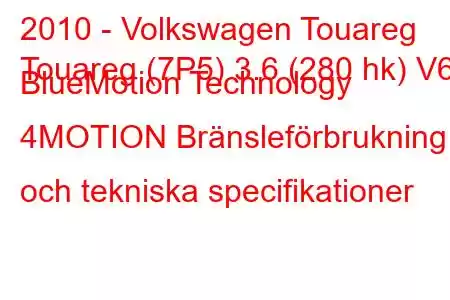 2010 - Volkswagen Touareg
Touareg (7P5) 3.6 (280 hk) V6 BlueMotion Technology 4MOTION Bränsleförbrukning och tekniska specifikationer