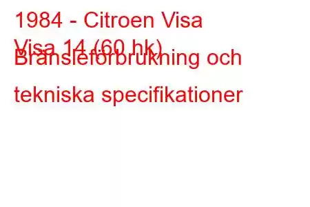 1984 - Citroen Visa
Visa 14 (60 hk) Bränsleförbrukning och tekniska specifikationer