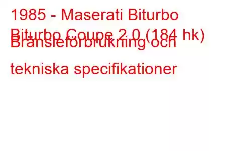 1985 - Maserati Biturbo
Biturbo Coupe 2.0 (184 hk) Bränsleförbrukning och tekniska specifikationer