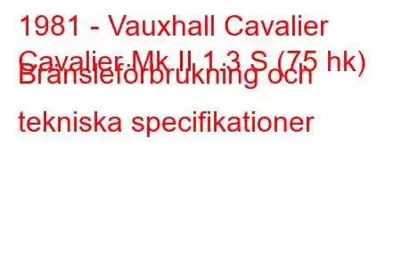 1981 - Vauxhall Cavalier
Cavalier Mk II 1.3 S (75 hk) Bränsleförbrukning och tekniska specifikationer