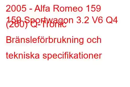 2005 - Alfa Romeo 159
159 Sportwagon 3.2 V6 Q4 (260) Q-Tronic Bränsleförbrukning och tekniska specifikationer