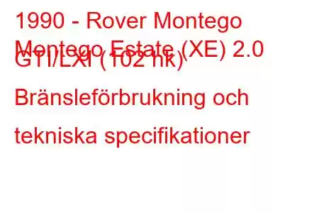 1990 - Rover Montego
Montego Estate (XE) 2.0 GTI/LXI (102 hk) Bränsleförbrukning och tekniska specifikationer