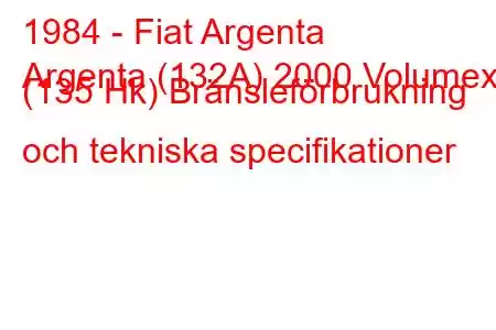 1984 - Fiat Argenta
Argenta (132A) 2000 Volumex (135 Hk) Bränsleförbrukning och tekniska specifikationer