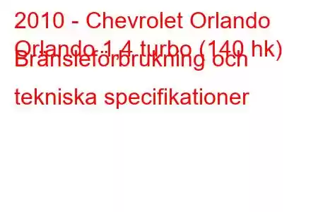 2010 - Chevrolet Orlando
Orlando 1,4 turbo (140 hk) Bränsleförbrukning och tekniska specifikationer