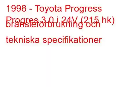 1998 - Toyota Progress
Progres 3.0 i 24V (215 hk) bränsleförbrukning och tekniska specifikationer