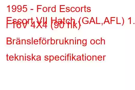 1995 - Ford Escorts
Escort VII Hatch (GAL,AFL) 1.6 i 16V 4X4 (90 hk) Bränsleförbrukning och tekniska specifikationer